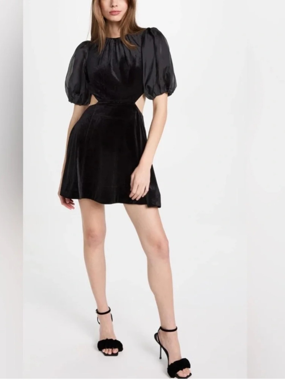 BARDOT Kiah Mini Puff Sleeve Backless Velvet Mini Dress